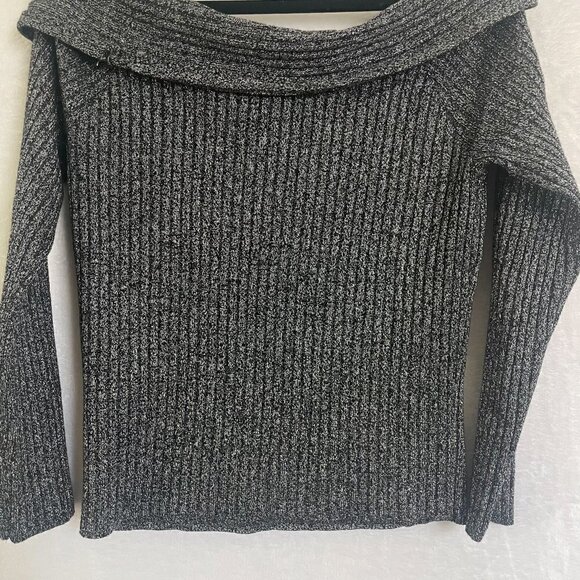 INC Womens Gray Glitter Long Sleeve Off Shoulder Party holiday Blouse top size L - Picture 9 of 12